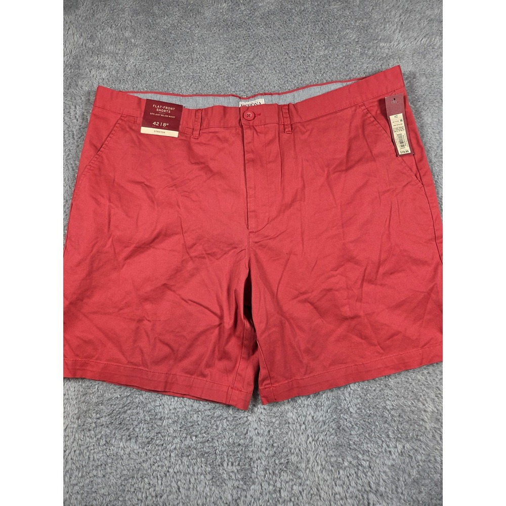 Merona Flat Front Shorts 42 Sunny Red Mens 8" Inseam‎ Stretch Cotton Chino